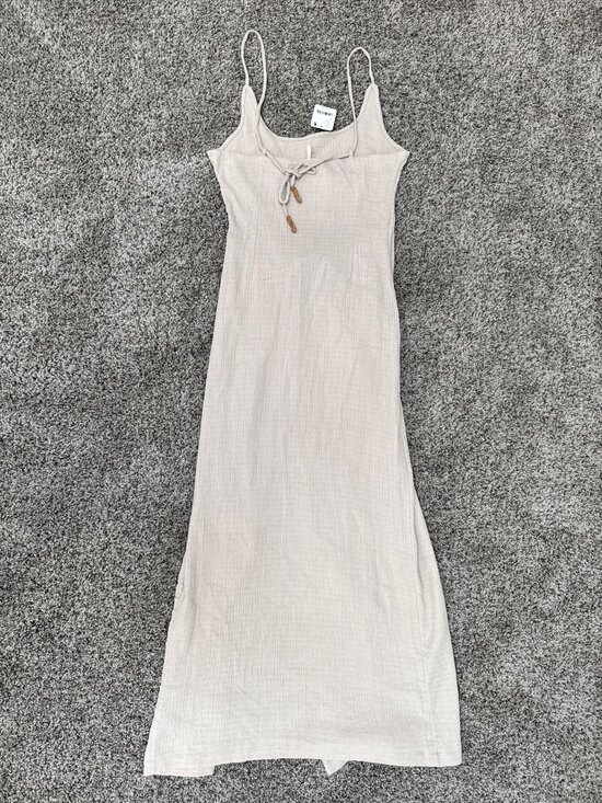 Free People Dresses & Skirts - Free People Stone Cold Midi Dress Womens S Beige Textured Tie Front NWT